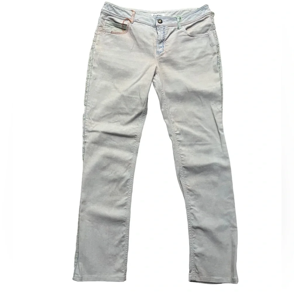CHANEL Multicolor Embroidered Denim Jeans, Size 44 (Women) P40487V29445